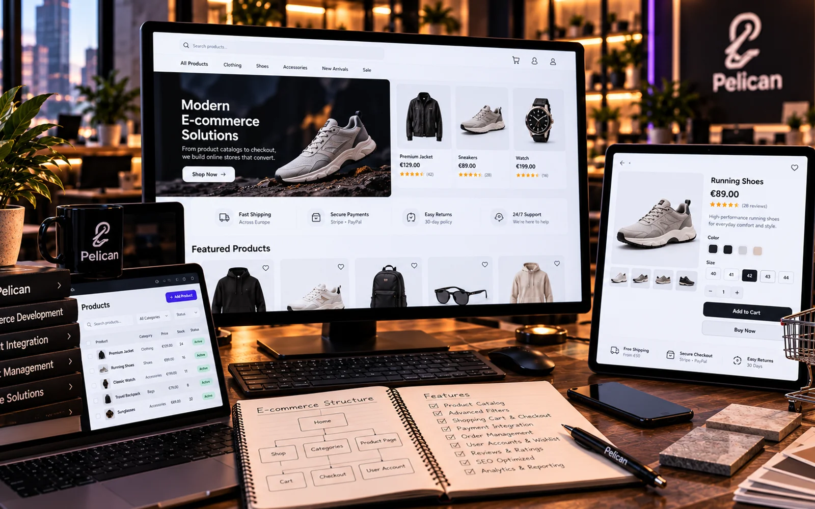E-commerce development studio workspace